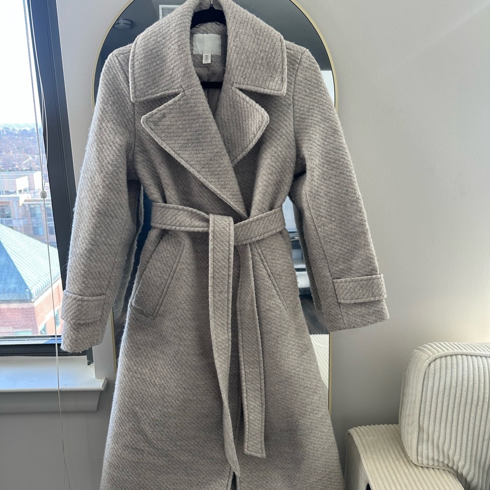 H&M Light Grey Belted Coat